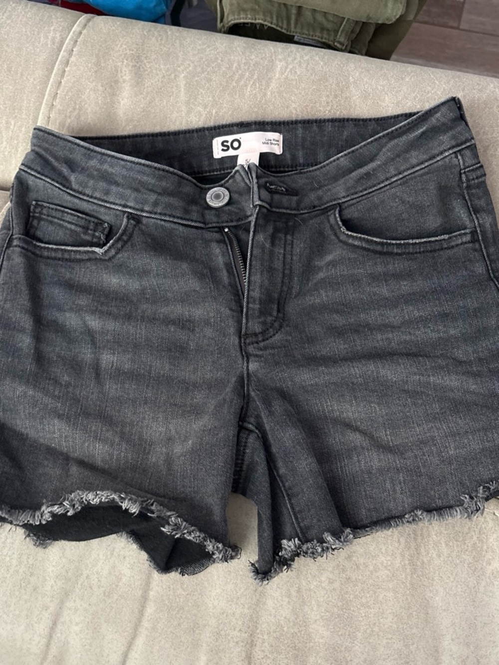 SO Women’s Black Washed Frayed Hem Denim Shorts